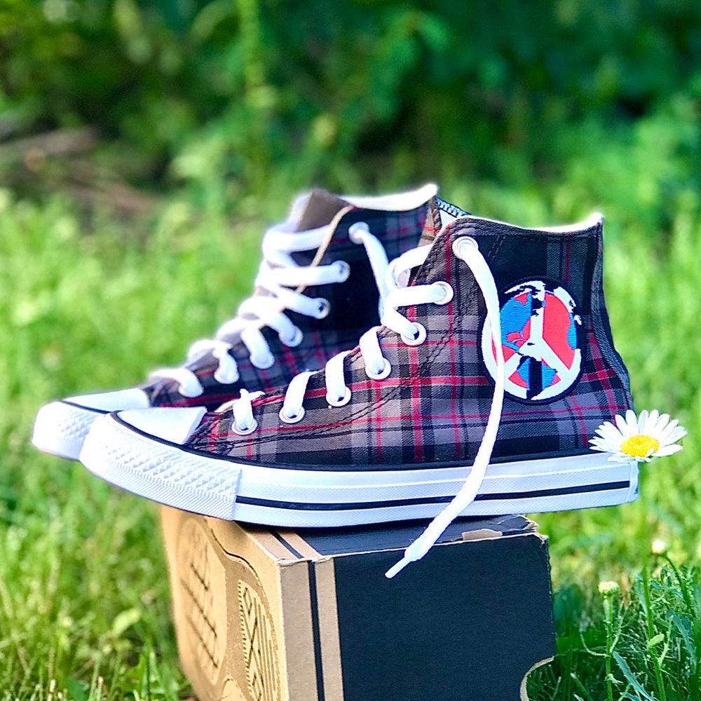 Sale 5 Star NWT HTF Converse CT Peace Plaid Hi - Picture 3 of 13